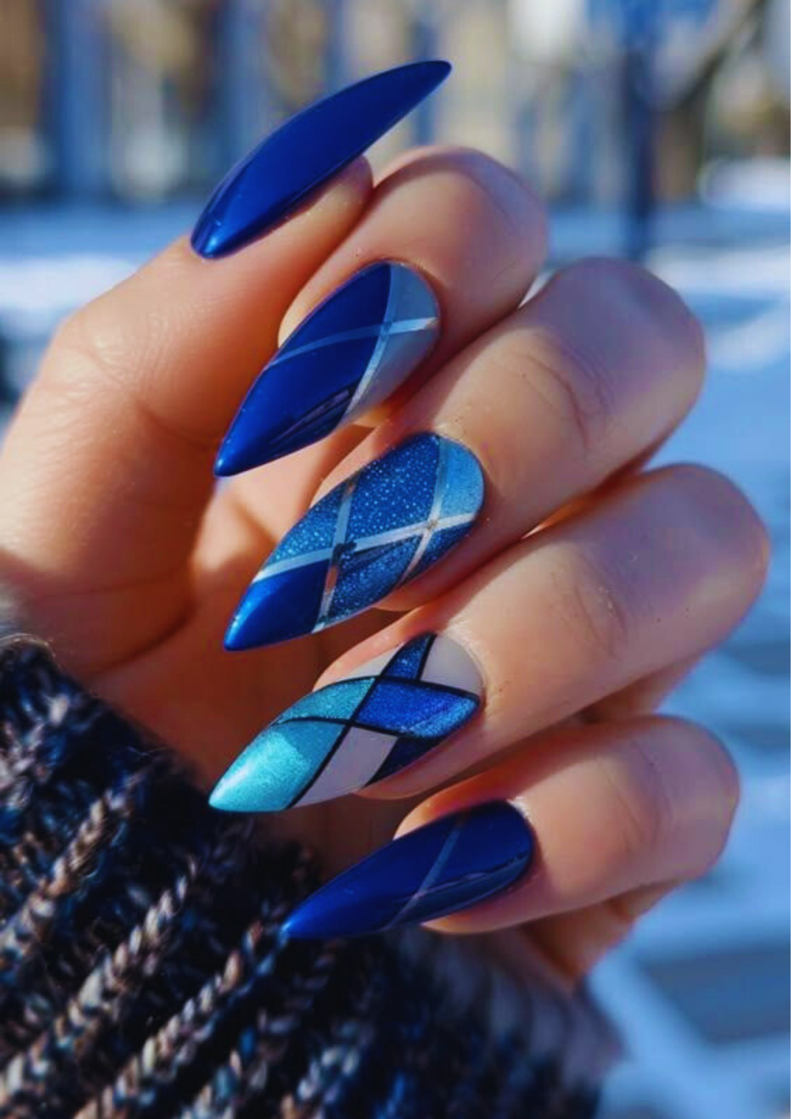 short nail designs blue