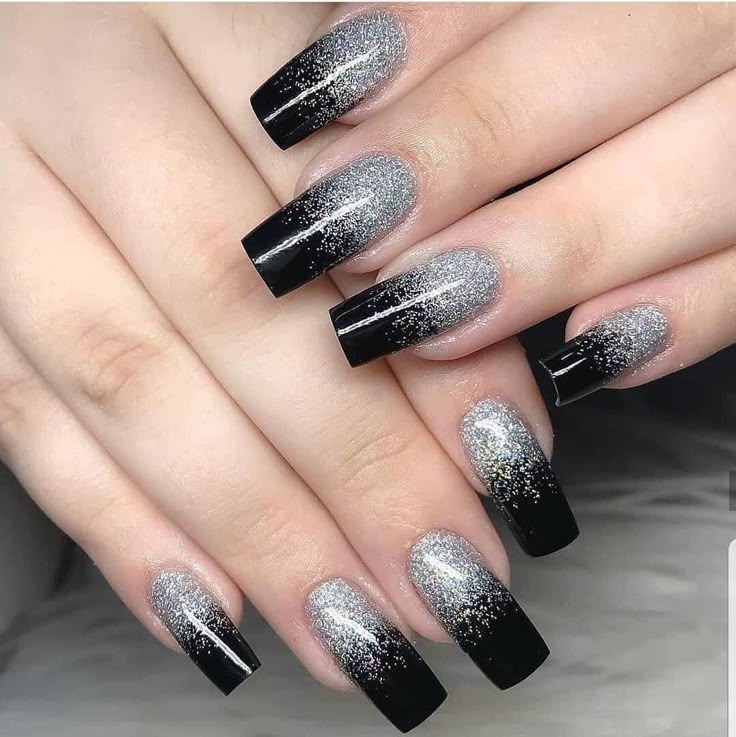 Black Nails with Rhinestones