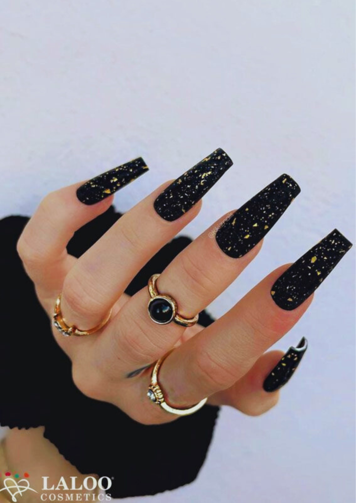 Black Nails with Rhinestones