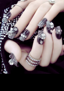 Black Nails with Rhinestones