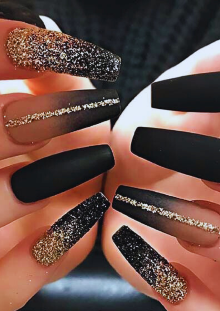 Black Nails with Rhinestones